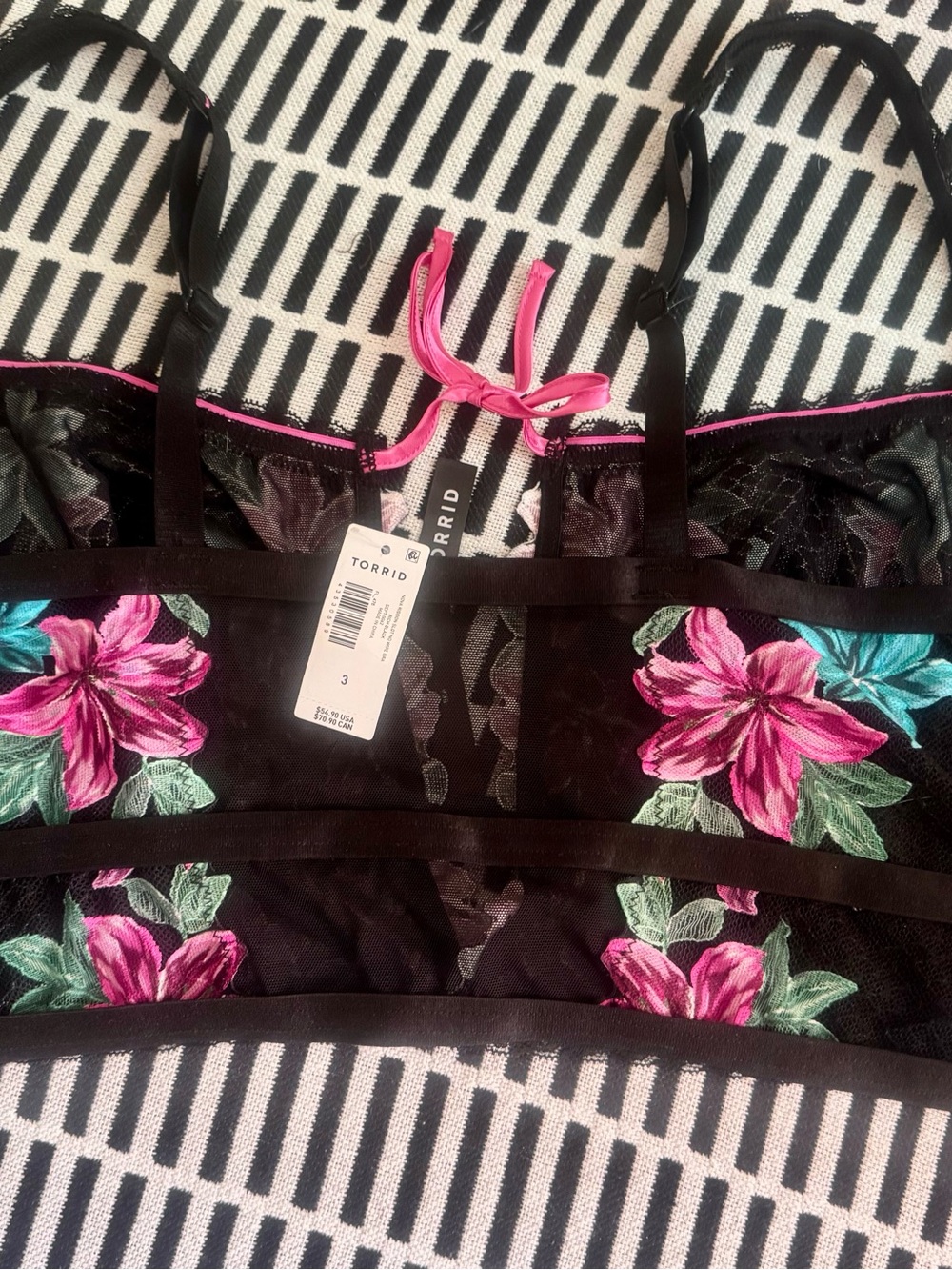 Torrid Black Lace Bralette with Pink & Teal Floral Embroidery - Picture 3 of 3